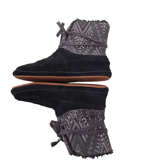 Sanuk Women's Soulshine Chill Black Faux Fur Trim Lace Front Suede Boots 7M - Picture 6 of 9